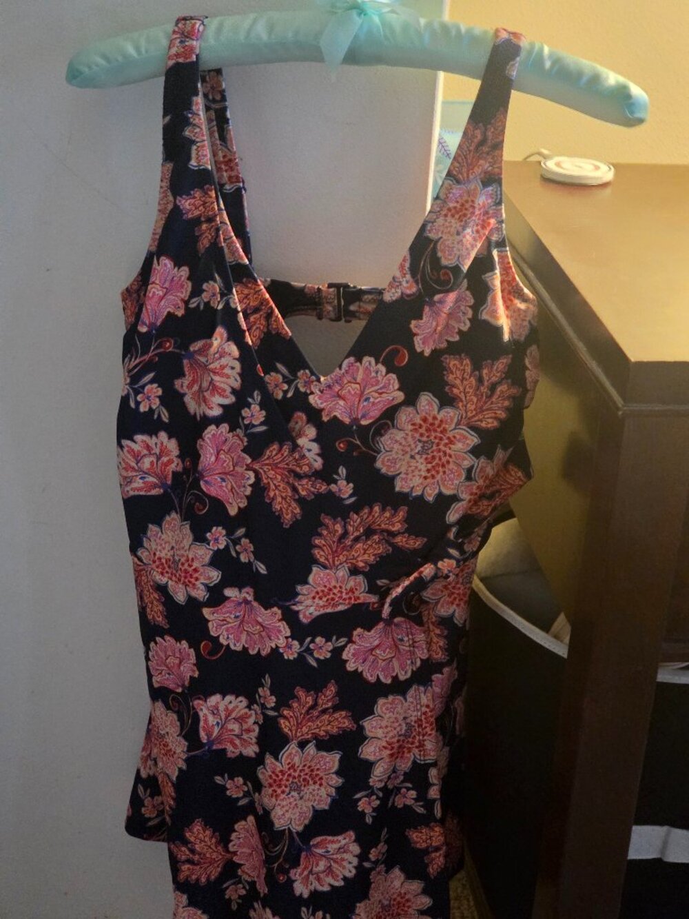 NWT Old Navy Small V-Neck Wrap-Front Swim Dress Wildflower blue and pink